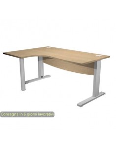 Scrivania ad angolo Compact piano rovere 160x120xH.73 cm gamba a L in metallo + supporto lato sinistro - linea Flex