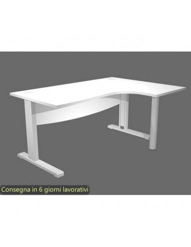 Scrivania ad angolo Compact piano bianco 180x120xH.73 cm gamba a L in metallo + supporto lato destro - linea Flex