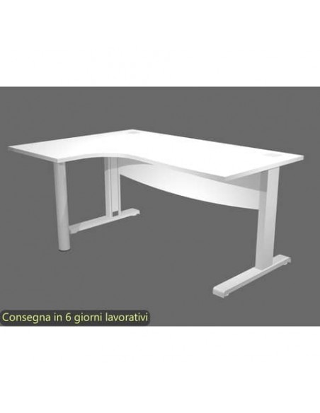 Scrivania ad angolo Compact piano bianco 180x120xH.73 cm gamba a L in metallo + supporto lato sinistro - linea Flex