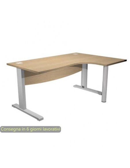 Scrivania ad angolo Compact piano rovere 180x120xH.73 cm gamba a L in metallo + supporto lato destro - linea Flex