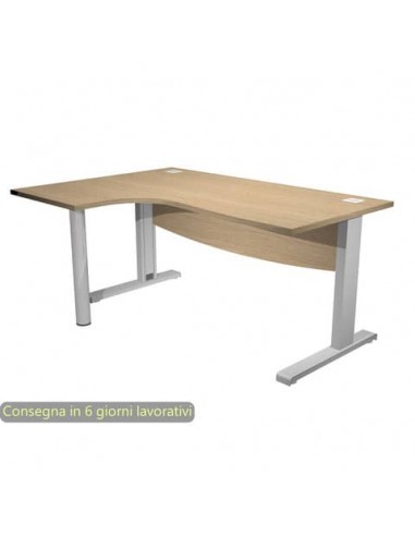 Scrivania ad angolo Compact piano rovere 180x120xH.73 cm gamba a L in metallo + supporto lato sinistro - linea Flex