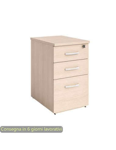 Cassettiera alta rovere 2 cassetti + 1 classificatore 44x60x73 cm complanare alle scrivania - montata - linea Flex