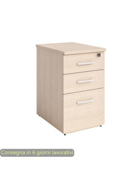 Cassettiera alta rovere 2 cassetti + 1 classificatore 44x60x73 cm complanare alle scrivania - montata - linea Flex