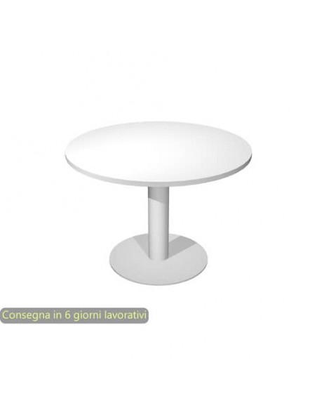Tavolo riunione rotondo piano bianco Ø80xH.73 cm gamba sezione rotonda in metallo alluminio linea Flex PR80-B50/3