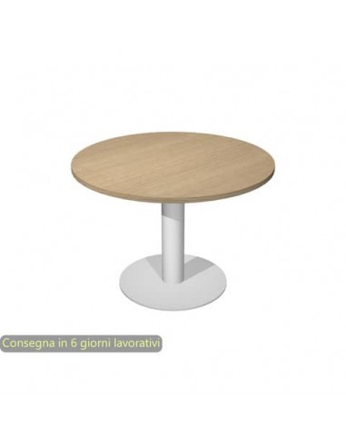 Tavolo riunione rotondo piano rovere Ø100xH.73 cm gamba sezione rotonda in metallo alluminio linea Flex PR10-B50/C