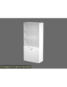 Armadio alto bianco con 2 ante basse + 2 ante medie in vetro 90x45