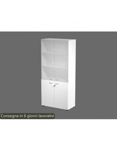 Armadio alto bianco con 2 ante basse + 2 ante medie in vetro 90x45