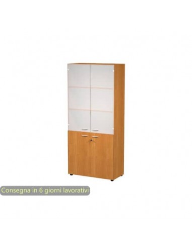Armadio alto noce con 2 ante basse + 2 ante medie in vetro 90x45