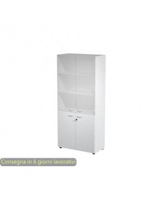 Armadio alto grigio con 2 ante basse + 2 ante medie in vetro 90x45