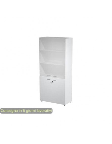 Armadio alto grigio con 2 ante basse + 2 ante medie in vetro 90x45