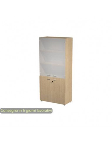 Armadio alto rovere con 2 ante basse + 2 ante medie in vetro 90x45