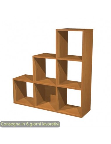 Libreria componibile 6 caselle a scalare noce chiaro 104x29