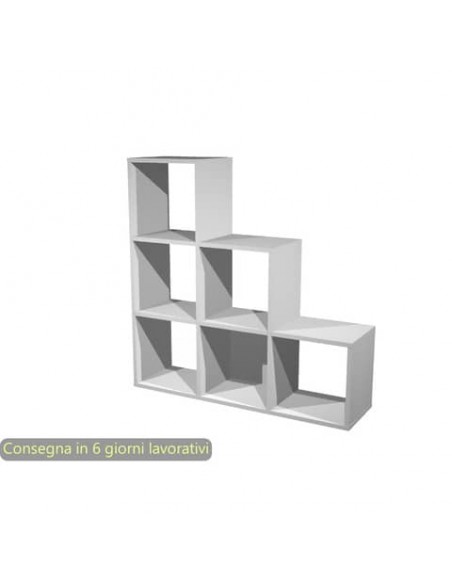 Libreria componibile 6 caselle a scalare grigio alluminio 104x29