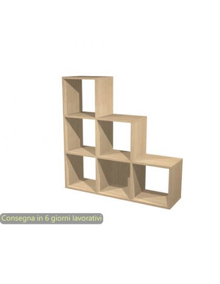 Libreria componibile 6 caselle a scalare rovere 104x29