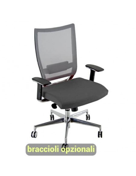 Sedia semidirezionale girevole Unisit Concept COTXL schienale in rete grigio - rivestimento ecopelle grigio COTXL/KG