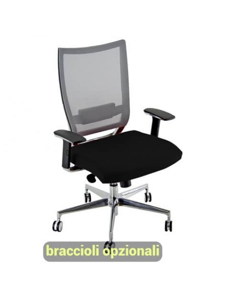 Sedia semidirezionale girevole Unisit Concept COTXL schienale in rete grigio - rivestimento ecopelle nero - COTXL/KN