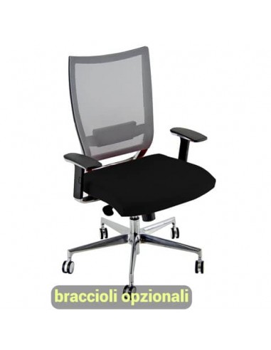 Sedia semidirezionale girevole Unisit Concept COTXL schienale in rete grigio - rivestimento pelle nero - COTXL/PN