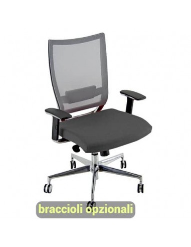Sedia semidirezionale girevole Unisit Concept COTXL schienale in rete grigio - rivestimento pelle grigio - COTXL/PT