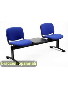 Panca 2 posti attesa Unisit Dado D52PT con tavolino - rivestimento ignifugo blu - D52PT/IB