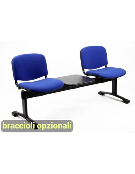 Panca 2 posti attesa Unisit Dado D52PT con tavolino - rivestimento ignifugo blu - D52PT/IB