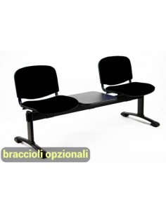 Panca 2 posti attesa Unisit Dado D52PT con tavolino - rivestimento ignifugo nero - D52PT/IN