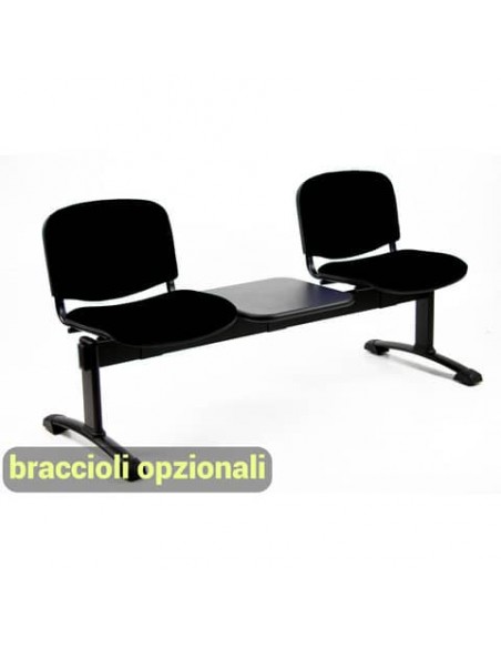 Panca 2 posti attesa Unisit Dado D52PT con tavolino - rivestimento ignifugo nero - D52PT/IN
