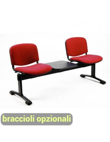 Panca 2 posti attesa Unisit Dado D52PT con tavolino - rivestimento ignifugo rosso - D52PT/IR