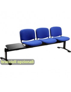 Panca 3 posti attesa Unisit Dado D53PT con tavolino - rivestimento ignifugo blu - D53PT/IB