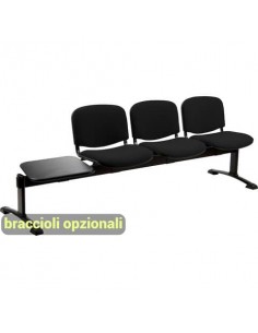 Panca 3 posti attesa Unisit Dado D53PT con tavolino - rivestimento ignifugo nero - D53PT/IN