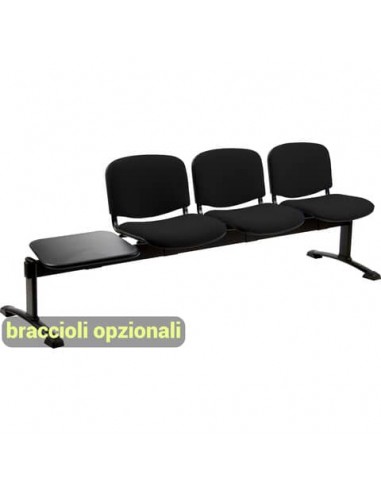 Panca 3 posti attesa Unisit Dado D53PT con tavolino - rivestimento ignifugo nero - D53PT/IN