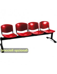 Panca 4 posti attesa Unisit Dado D54P - rivestimento ignifugo rosso D54P/IR