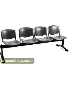 Panca 4 posti attesa Unisit Dado D54P - rivestimento ignifugo grigio scuro D54P/IT