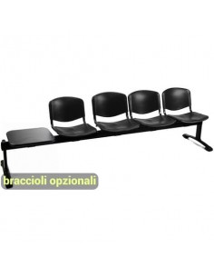 Panca 4 posti attesa Unisit Dado D54PT con tavolino - rivestimento Eco nero - D54PT/EN