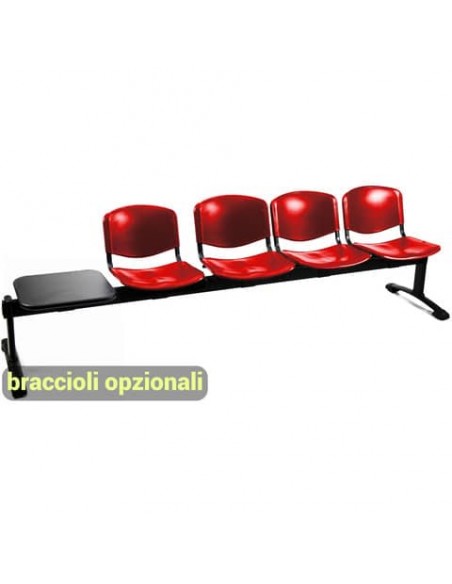 Panca 4 posti attesa Unisit Dado D54PT con tavolino - rivestimento Eco rosso - D54PT/ER