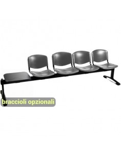 Panca 4 posti attesa Unisit Dado D54PT con tavolino - rivestimento Eco grigio scuro - D54PT/ET