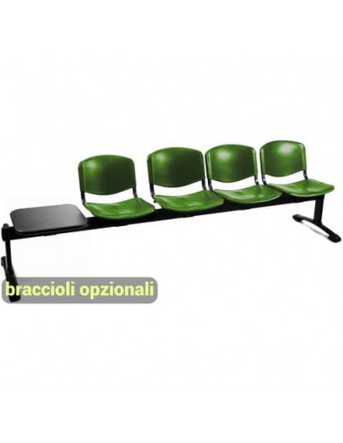 Panca 4 posti attesa Unisit Dado D54PT con tavolino - rivestimento Eco verde - D54PT/EV