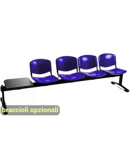 Panca 4 posti attesa Unisit Dado D54PT con tavolino - rivestimento ignifugo blu - D54PT/IB