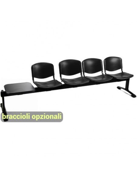 Panca 4 posti attesa Unisit Dado D54PT con tavolino - rivestimento ignifugo nero - D54PT/IN