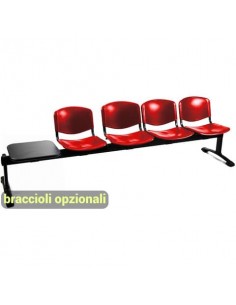 Panca 4 posti attesa Unisit Dado D54PT con tavolino - rivestimento ignifugo rosso - D54PT/IR