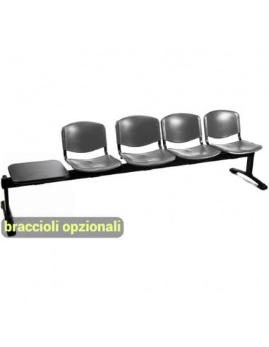 Panca 4 posti attesa Unisit Dado D54PT con tavolino - rivestimento ignifugo grigio scuro - D54PT/IT