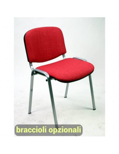 Sedia visitatore 4 gambe Unisit Dado D5C acciaio cromato - rivestimento eco rosso - Conf. 2 pezzi - D5C/2/ER