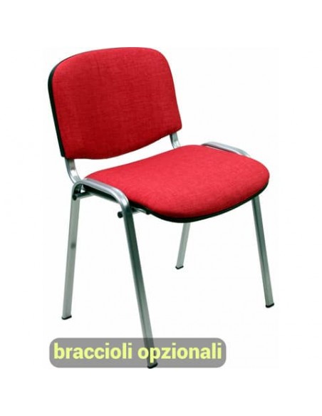 Sedia visitatore 4 gambe Unisit Dado D5G acciaio grigio - rivestimento eco rosso - Conf. 2 pezzi - D5G/2/ER