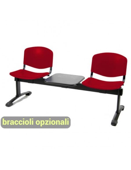 Panca 2 posti attesa Unisit Dado D5P2PT con tavolino - PPL rosso D5P2PT/RO