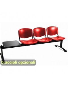 Panca 3 posti attesa Unisit Dado D5P3PT con tavolino - PPL rosso D5P3PT/RO