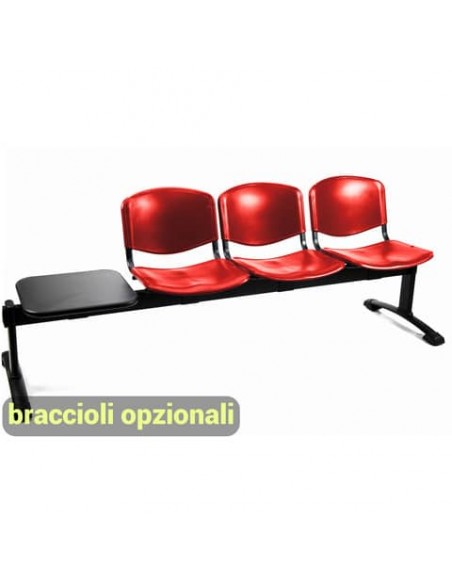 Panca 3 posti attesa Unisit Dado D5P3PT con tavolino - PPL rosso D5P3PT/RO