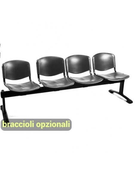 Panca 4 posti attesa Unisit Dado D5P4P - PPL nero D5P4P/NE