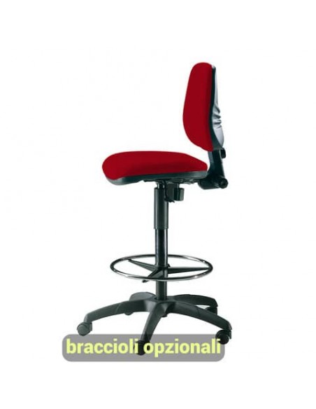 Sgabello tecnico Unisit Esos EOE1 seduta alta - poggiapiedi telescopico - rivestimento ignifugo rosso - EOE1/IR