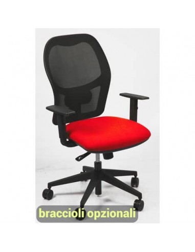 Sedia operativa girevole Unisit Hubble HUHU schienale in rete nero - rivestimento ignifugo rosso - HUHU/IR