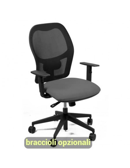 Sedia operativa girevole Unisit Hubble HUHU schienale in rete nero - rivestimento ecopelle grigio - HUHU/KG