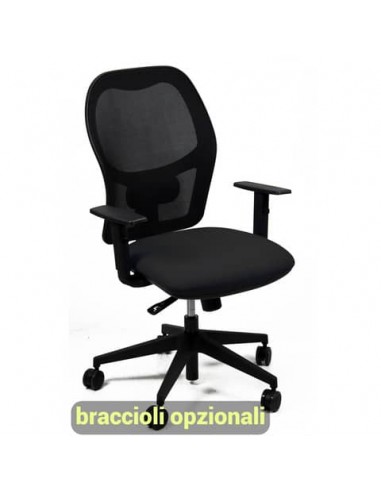 Sedia operativa girevole Unisit Hubble HUHU schienale in rete nero - rivestimento pelle nero - HUHU/PN